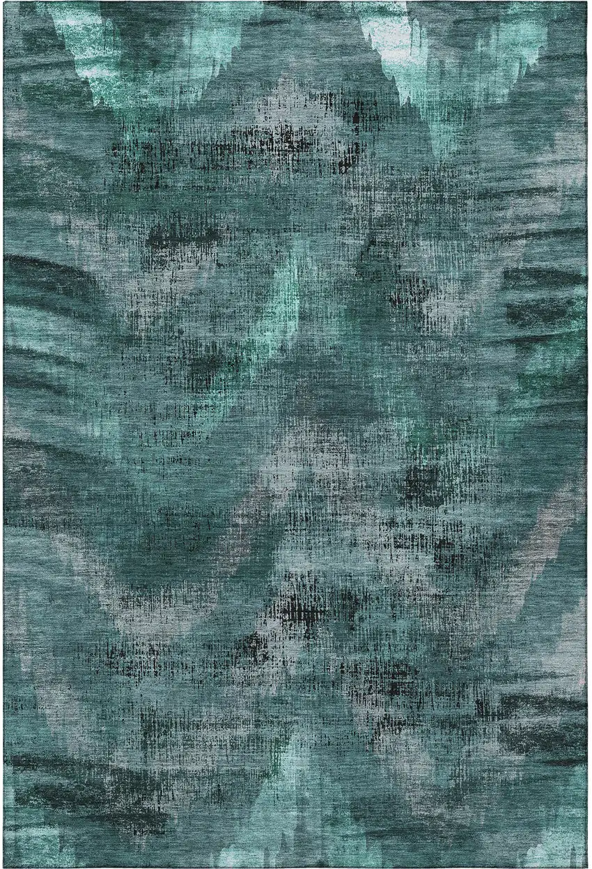 Fern Green And Charcoal Abstract Washable Area Rug With UV Protection Photo 4