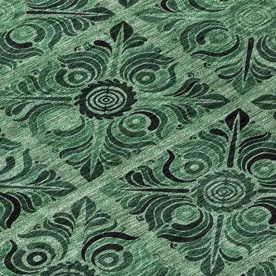 Fern Green And Charcoal Medallion Washable Indoor Outdoor Area Rug Photo 8