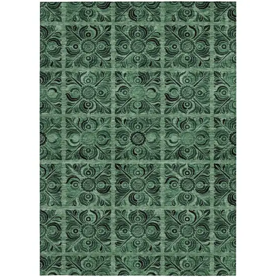 Fern Green And Charcoal Medallion Washable Indoor Outdoor Area Rug Photo 7