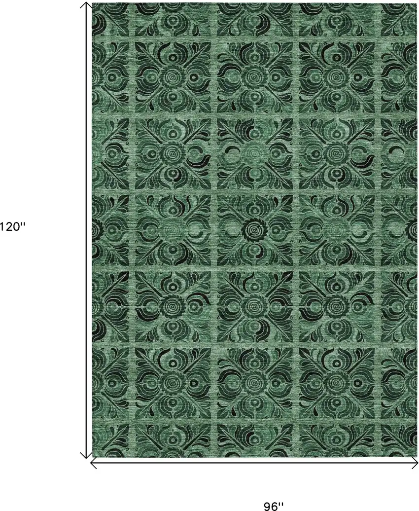 Fern Green And Charcoal Medallion Washable Indoor Outdoor Area Rug Photo 3
