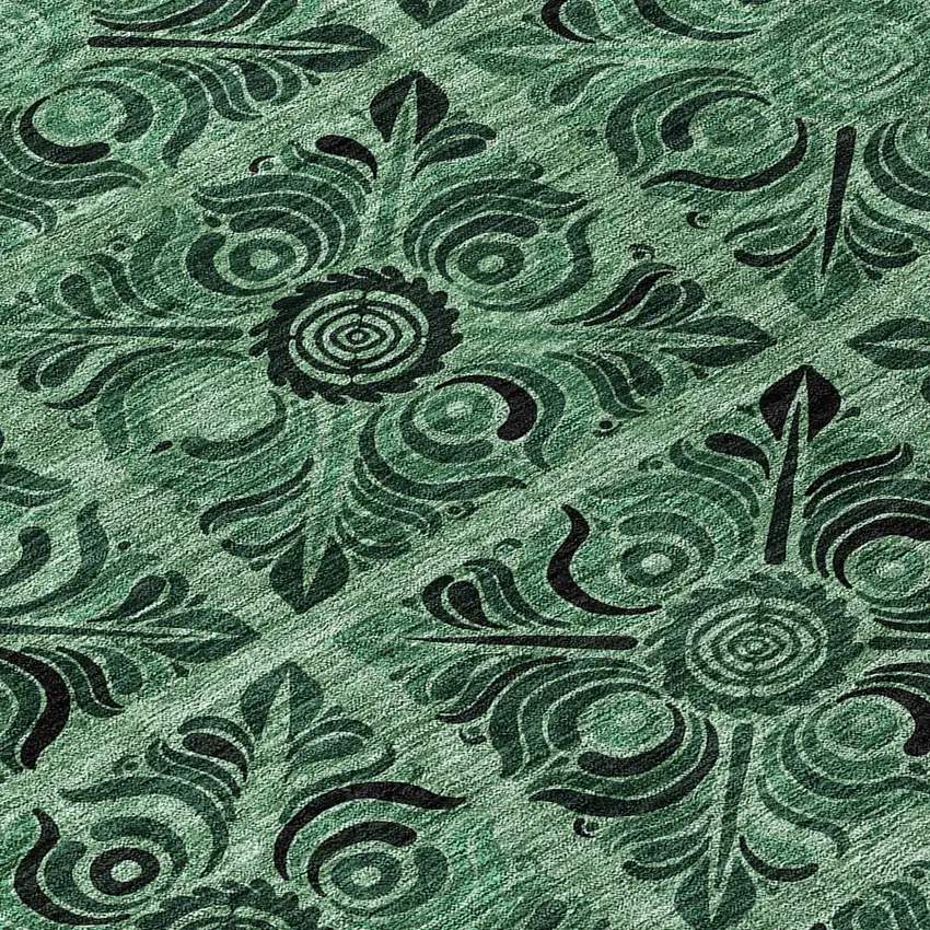 Fern Green And Charcoal Medallion Washable Indoor Outdoor Area Rug Photo 8