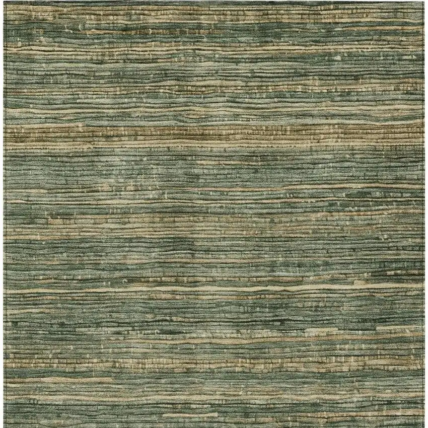 Fern Green And Charcoal Striped Washable Indoor Outdoor Area Rug Photo 4