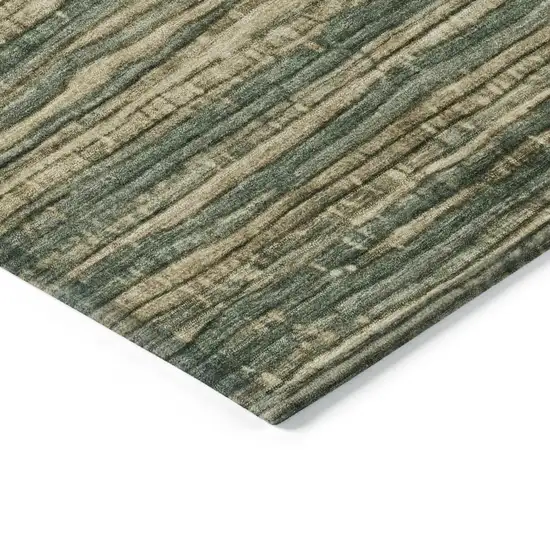 Fern Green And Charcoal Striped Washable Indoor Outdoor Area Rug Photo 6