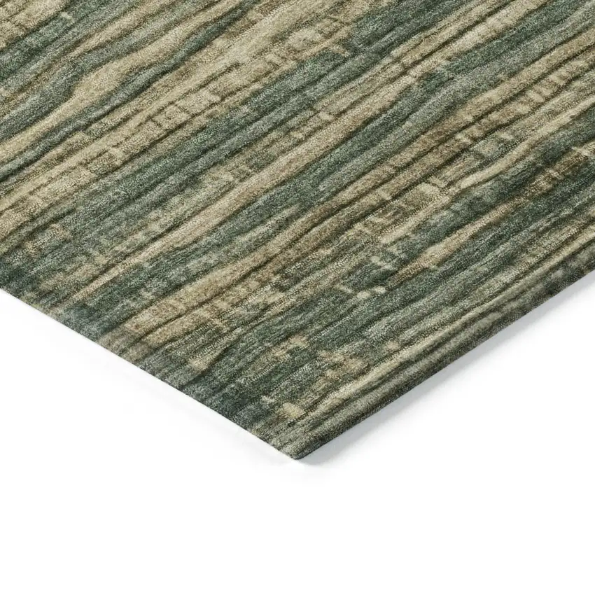 Fern Green And Charcoal Striped Washable Indoor Outdoor Area Rug Photo 6