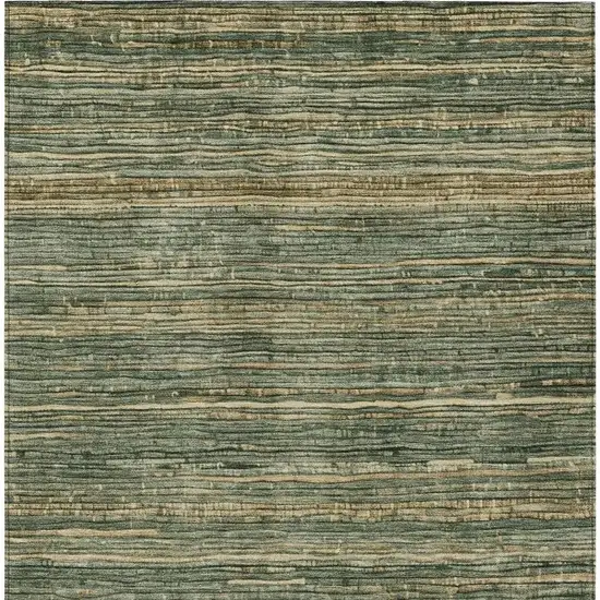 Fern Green And Charcoal Striped Washable Indoor Outdoor Area Rug Photo 4