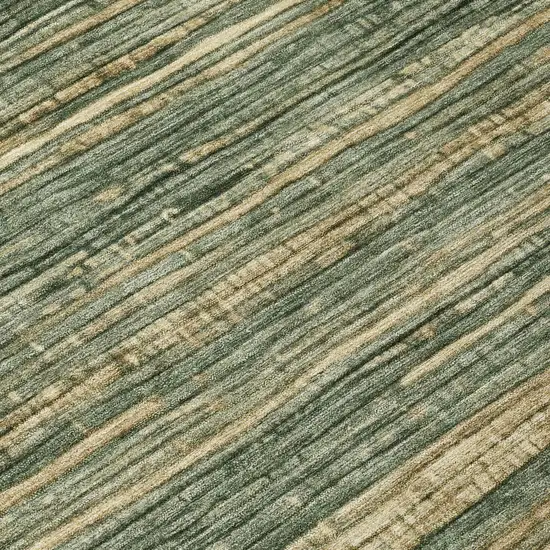 Fern Green And Charcoal Striped Washable Indoor Outdoor Area Rug Photo 9