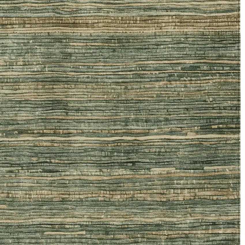 Fern Green And Charcoal Striped Washable Indoor Outdoor Area Rug Photo 7