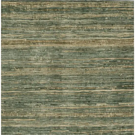 Fern Green And Charcoal Striped Washable Indoor Outdoor Area Rug Photo 8
