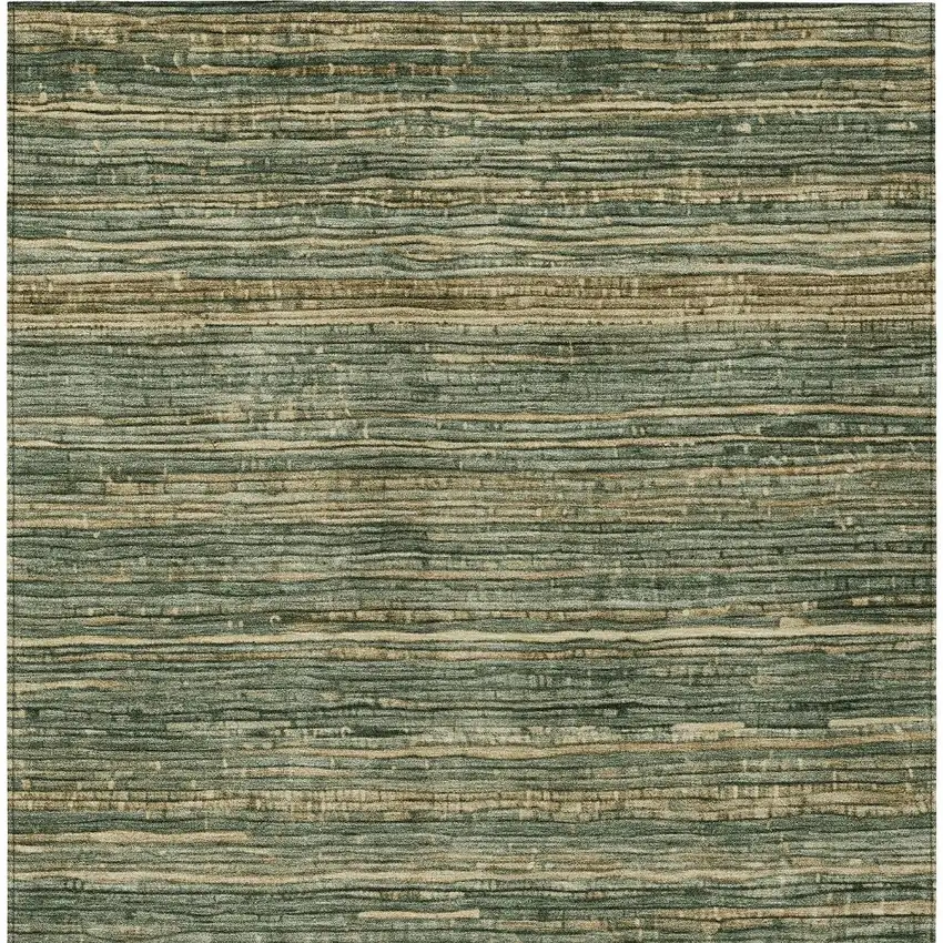 Fern Green And Charcoal Striped Washable Indoor Outdoor Area Rug Photo 8