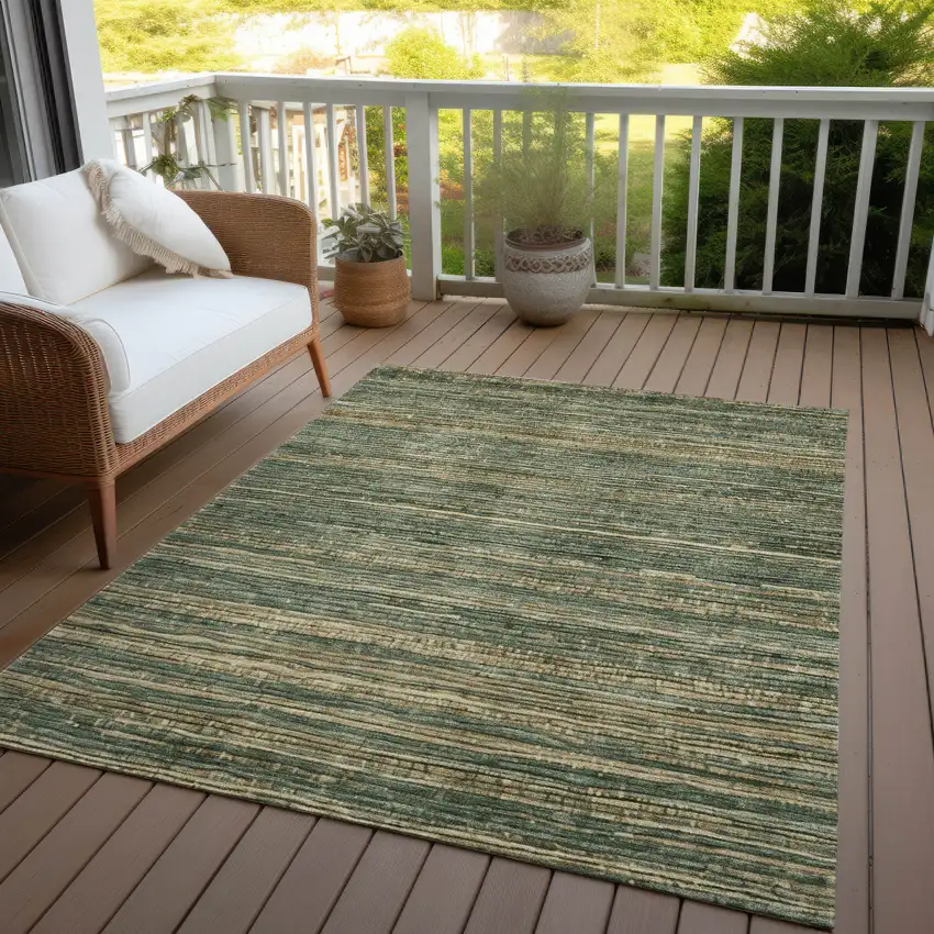 Fern Green And Charcoal Striped Washable Indoor Outdoor Area Rug Photo 5