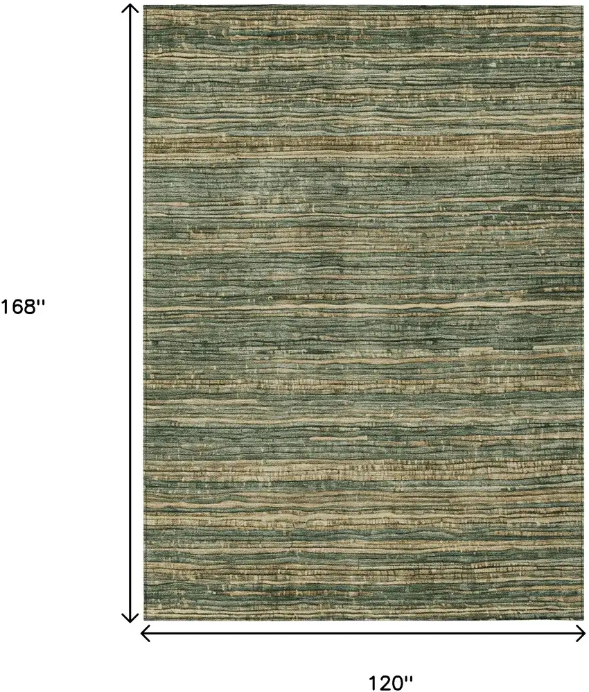 Fern Green And Charcoal Striped Washable Indoor Outdoor Area Rug Photo 9