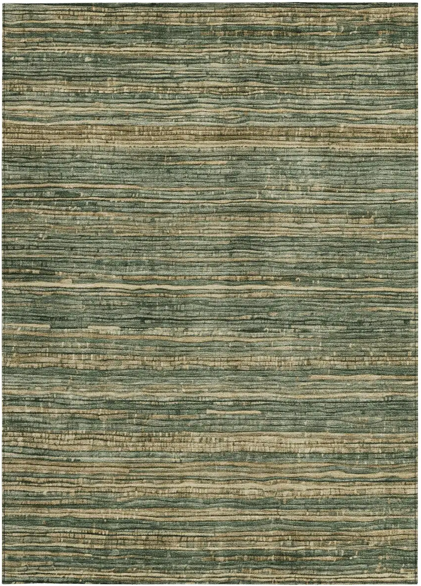 Fern Green And Charcoal Striped Washable Indoor Outdoor Area Rug Photo 1