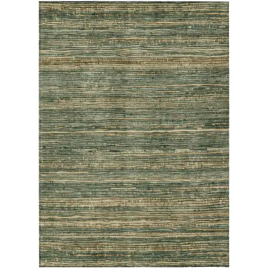 Fern Green And Charcoal Striped Washable Indoor Outdoor Area Rug Photo 9