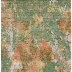 Photo of Fern Green And Copper Abstract Washable Indoor Outdoor Area Rug
