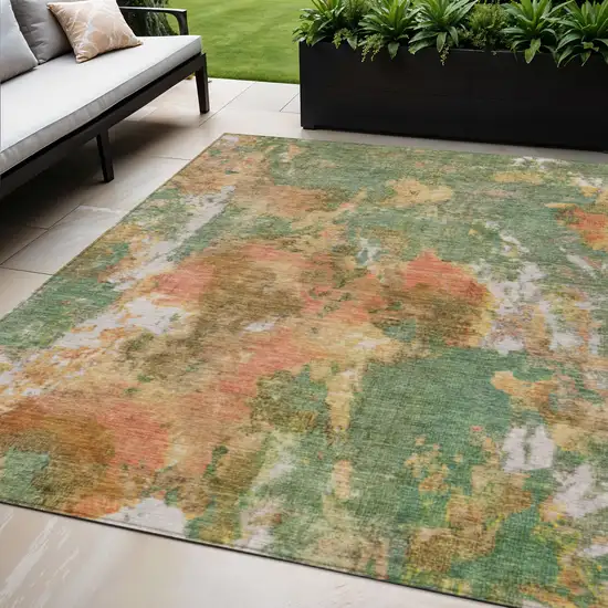 Fern Green And Copper Abstract Washable Indoor Outdoor Area Rug Photo 2