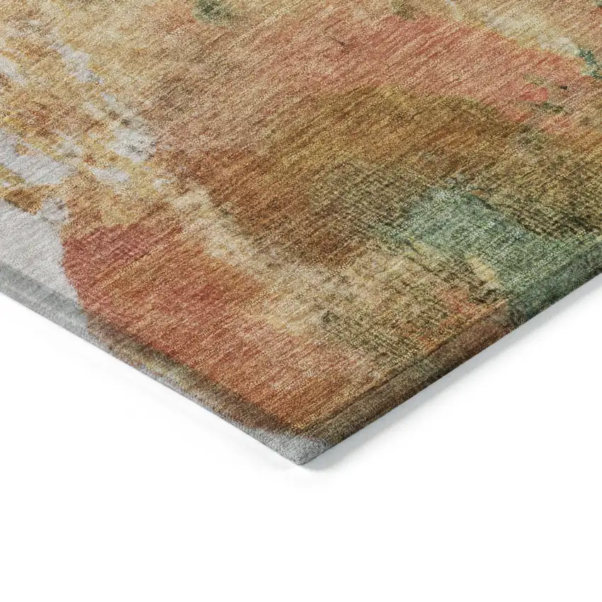 Fern Green And Copper Abstract Washable Indoor Outdoor Area Rug Photo 7