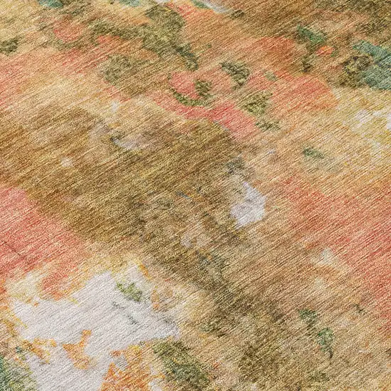 Fern Green And Copper Abstract Washable Indoor Outdoor Area Rug Photo 8