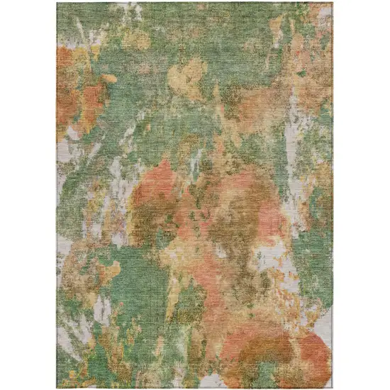 Fern Green And Copper Abstract Washable Indoor Outdoor Area Rug Photo 6