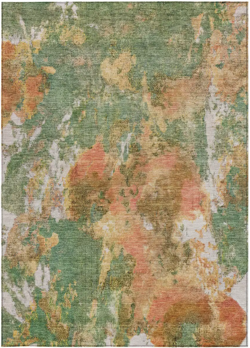 Fern Green And Copper Abstract Washable Indoor Outdoor Area Rug Photo 6