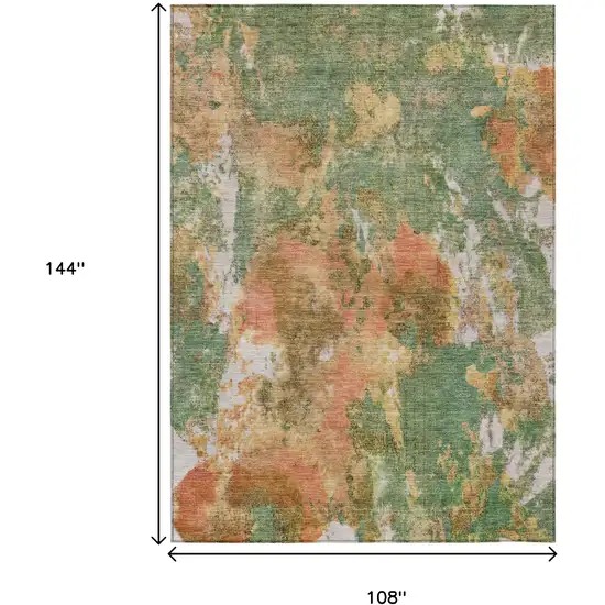 Fern Green And Copper Abstract Washable Indoor Outdoor Area Rug Photo 9