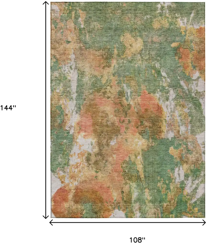 Fern Green And Copper Abstract Washable Indoor Outdoor Area Rug Photo 9