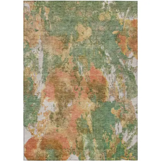 Fern Green And Copper Abstract Washable Indoor Outdoor Area Rug Photo 9