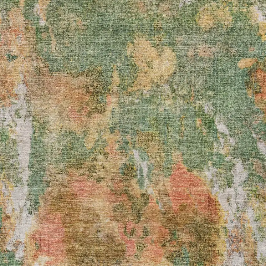 Fern Green And Copper Abstract Washable Indoor Outdoor Area Rug Photo 7