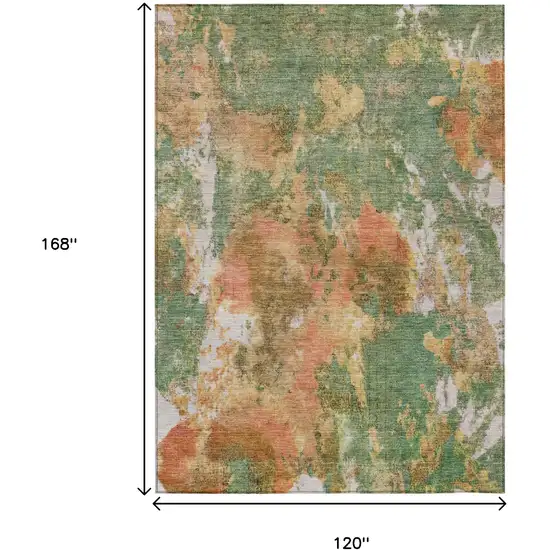 Fern Green And Copper Abstract Washable Indoor Outdoor Area Rug Photo 9