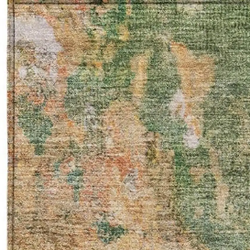 Fern Green And Copper Abstract Washable Indoor Outdoor Area Rug Photo 3