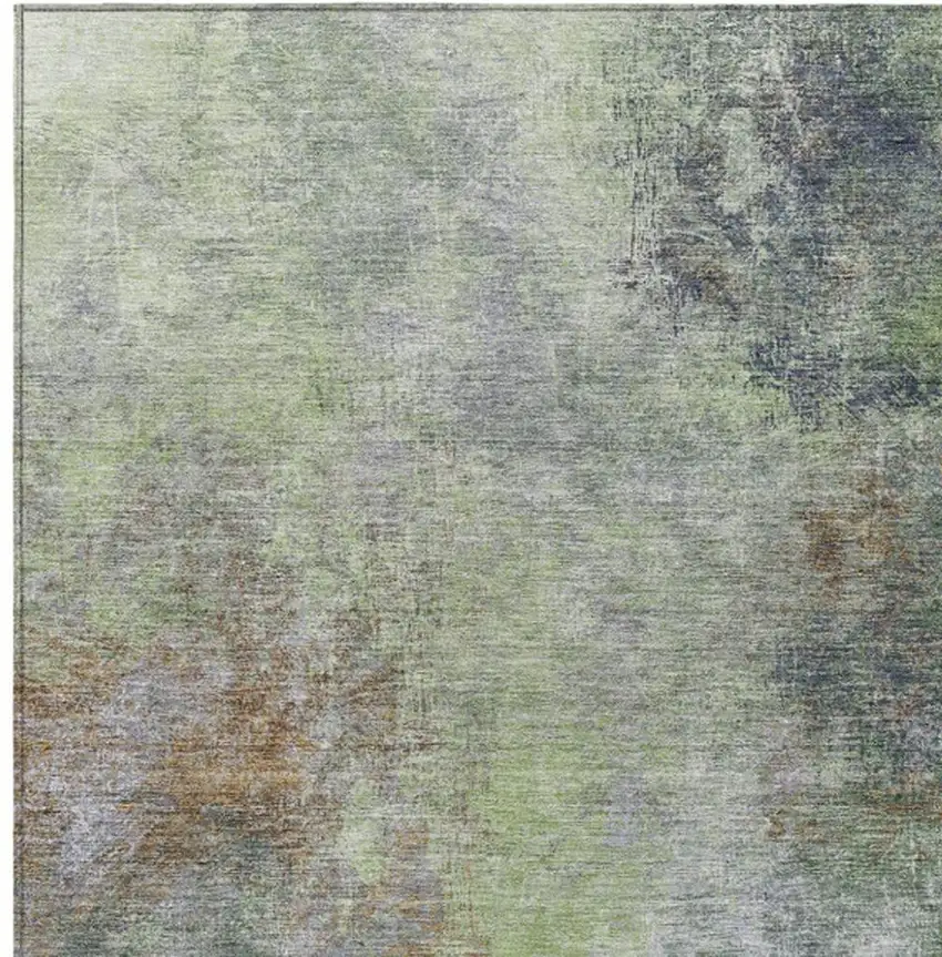 Fern Green And Copper Abstract Washable Indoor Outdoor Area Rug Photo 8