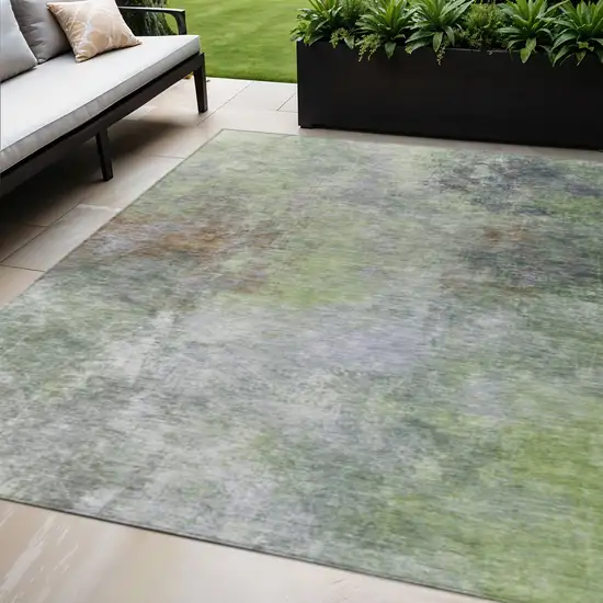 Fern Green And Copper Abstract Washable Indoor Outdoor Area Rug Photo 2