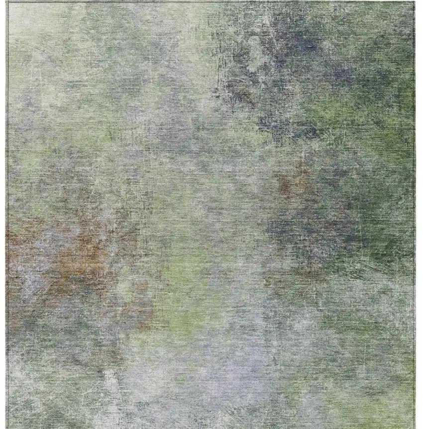 Fern Green And Copper Abstract Washable Indoor Outdoor Area Rug Photo 1