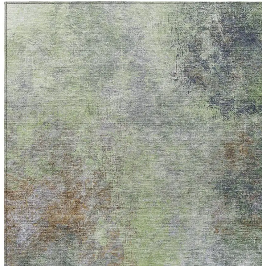 Fern Green And Copper Abstract Washable Indoor Outdoor Area Rug Photo 9