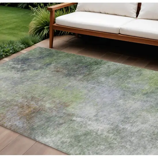 Fern Green And Copper Abstract Washable Indoor Outdoor Area Rug Photo 2