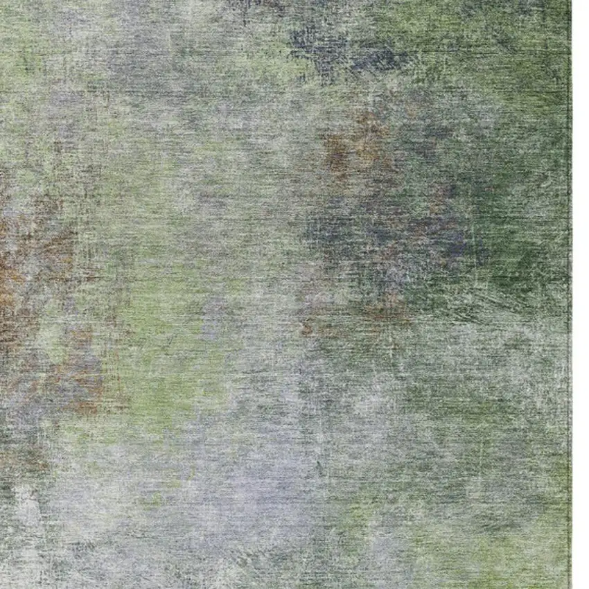 Fern Green And Copper Abstract Washable Indoor Outdoor Area Rug Photo 9