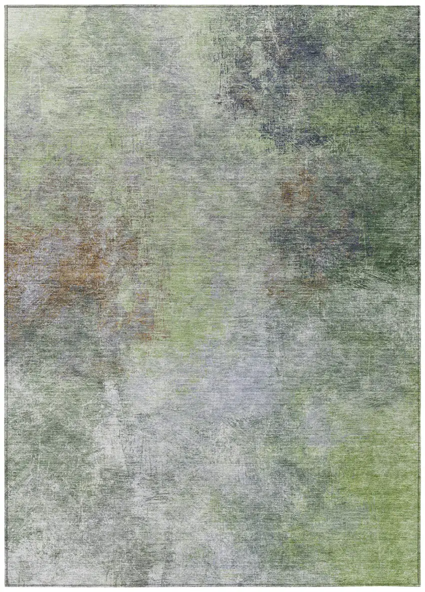 Fern Green And Copper Abstract Washable Indoor Outdoor Area Rug Photo 8