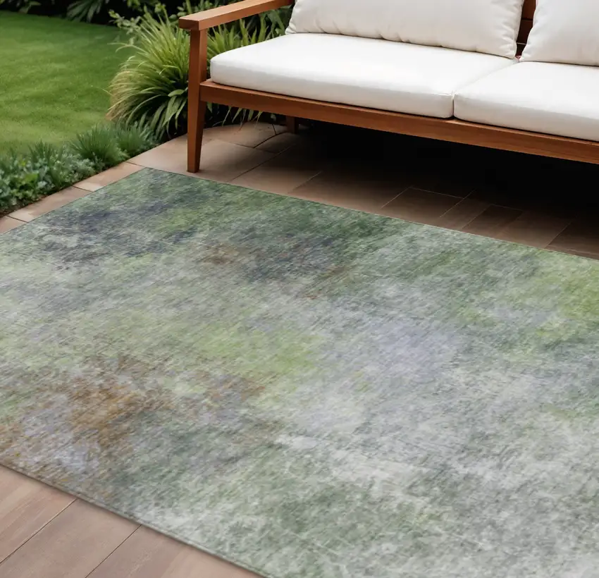 Fern Green And Copper Abstract Washable Indoor Outdoor Area Rug Photo 2