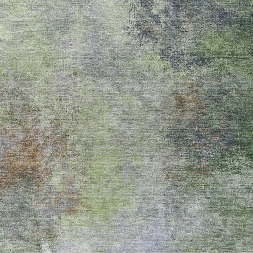 Fern Green And Copper Abstract Washable Indoor Outdoor Area Rug Photo 9