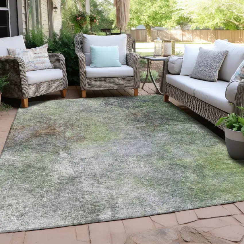 Fern Green And Copper Abstract Washable Indoor Outdoor Area Rug Photo 4