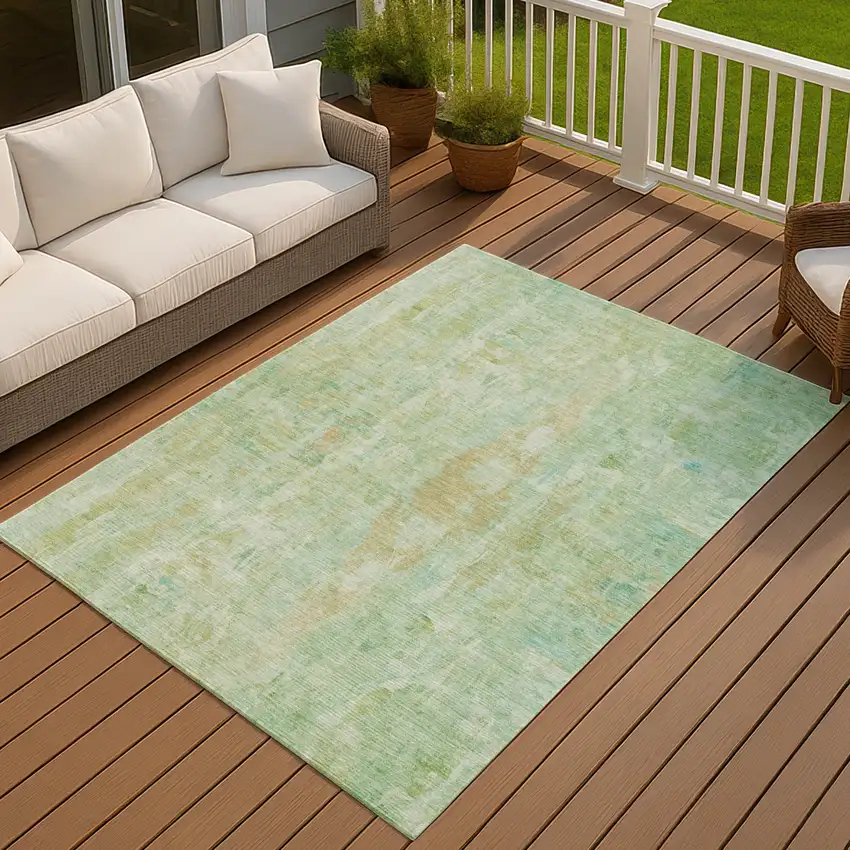Fern Green And Copper Abstract Washable Indoor Outdoor Area Rug Photo 6