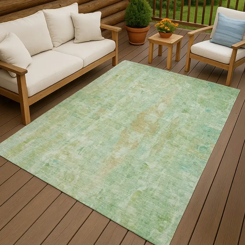 Fern Green And Copper Abstract Washable Indoor Outdoor Area Rug Photo 9