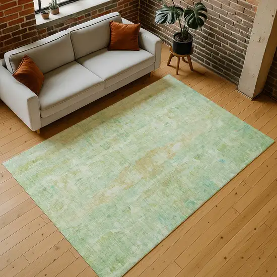 Fern Green And Copper Abstract Washable Indoor Outdoor Area Rug Photo 9