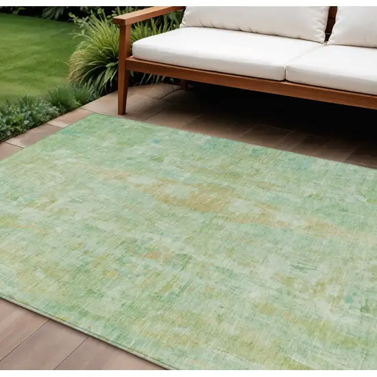 Fern Green And Copper Abstract Washable Indoor Outdoor Area Rug Photo 1