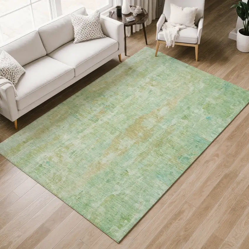 Fern Green And Copper Abstract Washable Indoor Outdoor Area Rug Photo 8