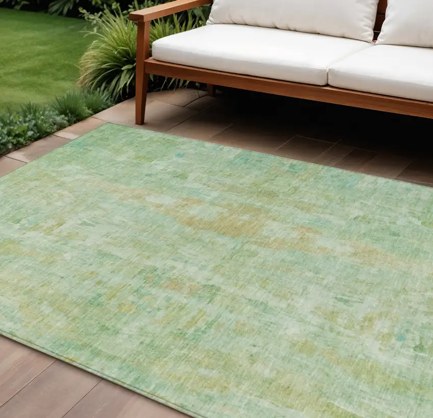 Fern Green And Copper Abstract Washable Indoor Outdoor Area Rug Photo 1