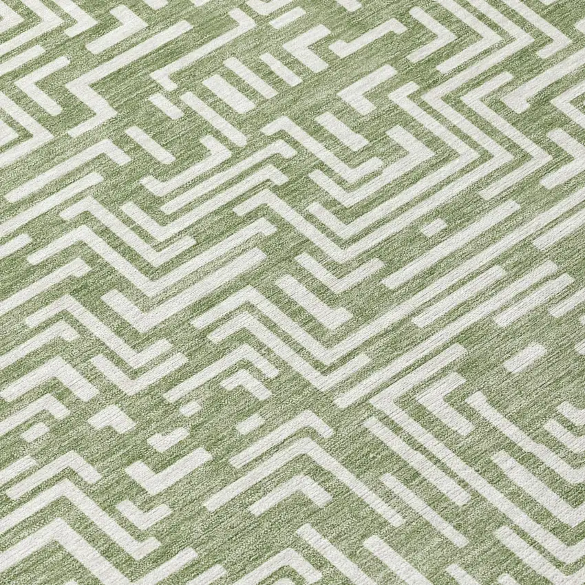 Fern Green And Copper Geometric Washable Indoor Outdoor Area Rug Photo 8