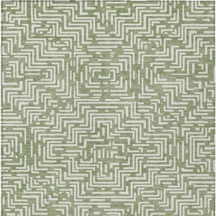 Fern Green And Copper Geometric Washable Indoor Outdoor Area Rug Photo 3
