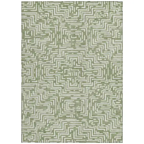 Fern Green And Copper Geometric Washable Indoor Outdoor Area Rug Photo 4