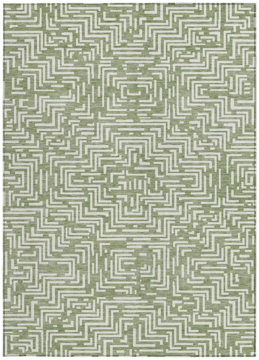 Fern Green And Copper Geometric Washable Indoor Outdoor Area Rug Photo 4