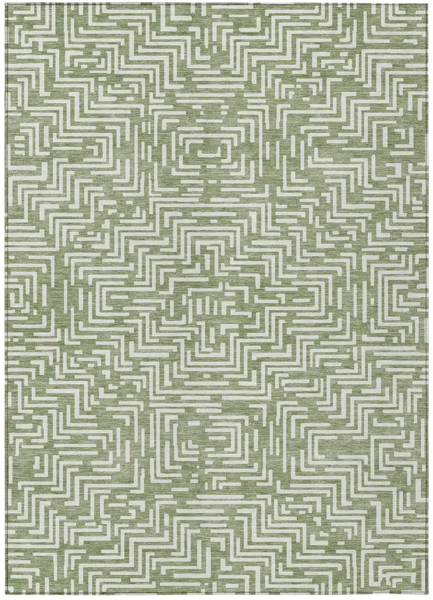 Fern Green And Copper Geometric Washable Indoor Outdoor Area Rug Photo 2